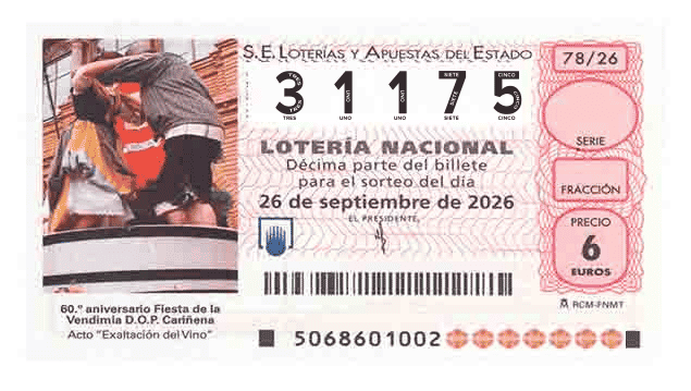 Décimo 31175 del sorteo 78-26/09/2026 Sábado