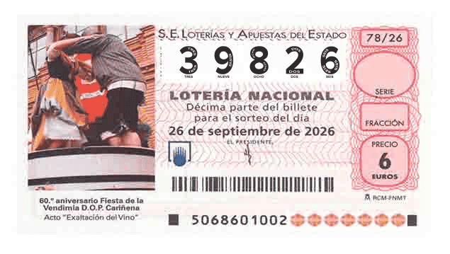 Décimo 39826 del sorteo 78-26/09/2026 Sábado