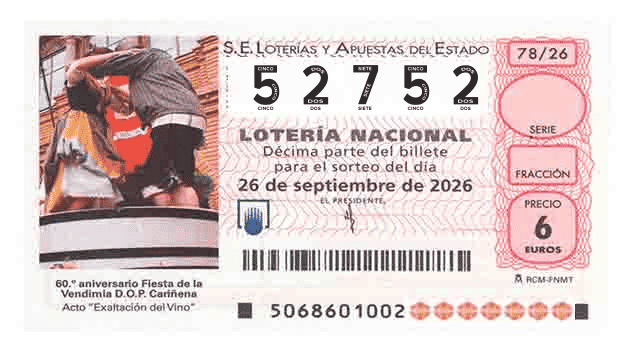 Décimo 52752 del sorteo 78-26/09/2026 Sábado