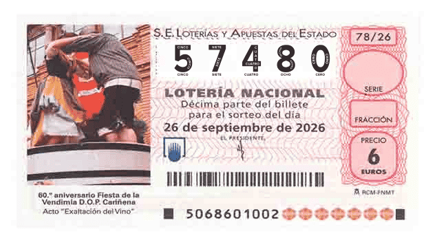 Décimo 57480 del sorteo 78-26/09/2026 Sábado