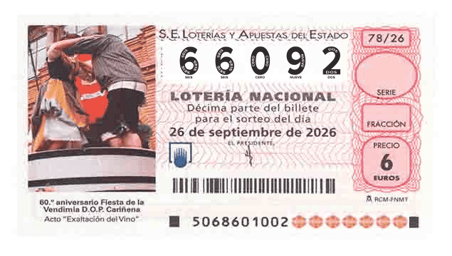 Décimo 66092 del sorteo 78-26/09/2026 Sábado