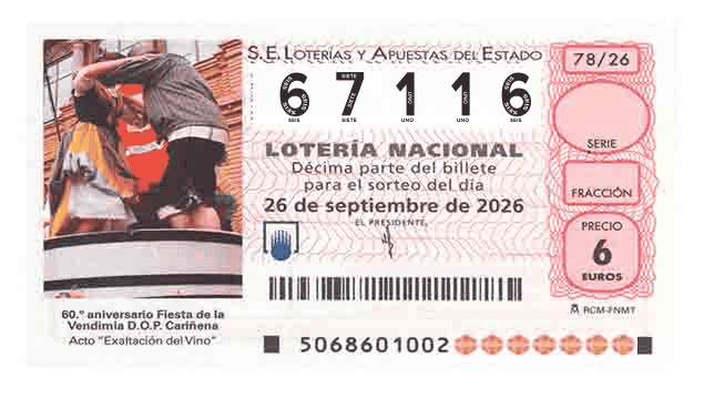 Décimo 67116 del sorteo 78-26/09/2026 Sábado