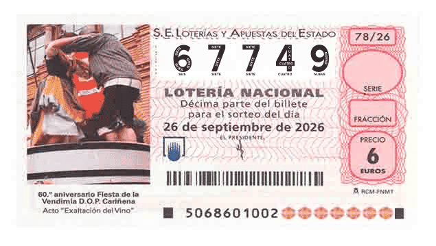 Décimo 67749 del sorteo 78-26/09/2026 Sábado