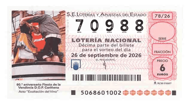 Décimo 70988 del sorteo 78-26/09/2026 Sábado