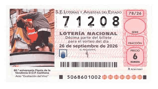 Décimo 71208 del sorteo 78-26/09/2026 Sábado