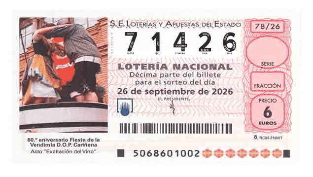 Décimo 71426 del sorteo 78-26/09/2026 Sábado