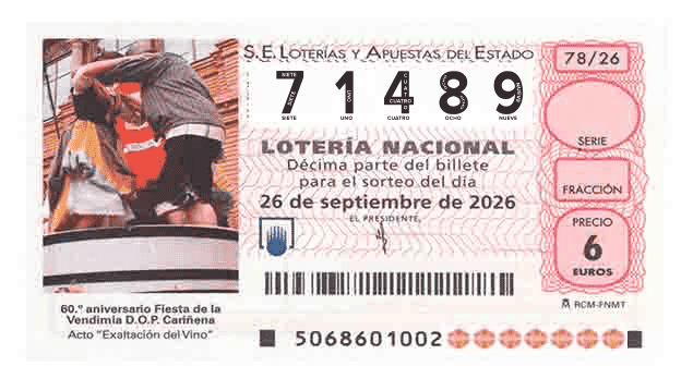 Décimo 71489 del sorteo 78-26/09/2026 Sábado