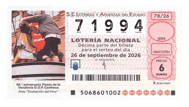 Décimo 71994 del sorteo 78-26/09/2026 Sábado