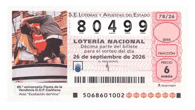 Décimo 80499 del sorteo 78-26/09/2026 Sábado