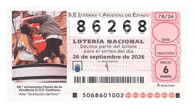 Décimo 86268 del sorteo 78-26/09/2026 Sábado