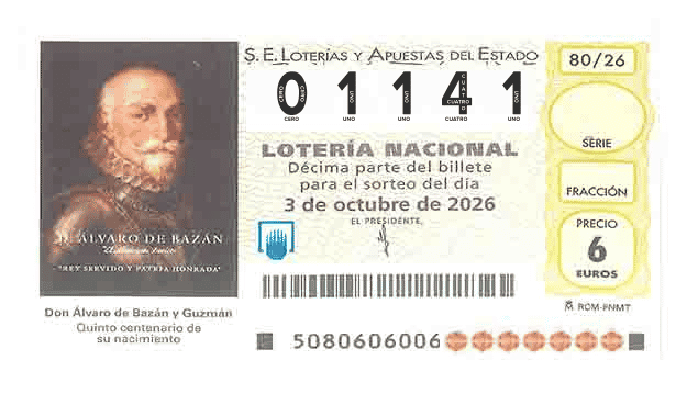 Décimo 01141 del sorteo 80-03/10/2026 Sábado