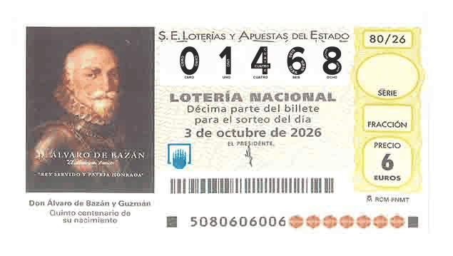Décimo 01468 del sorteo 80-03/10/2026 Sábado