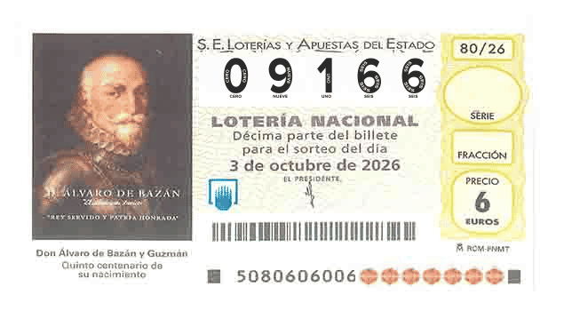 Décimo 09166 del sorteo 80-03/10/2026 Sábado