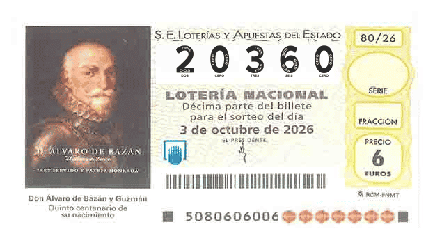 Décimo 20360 del sorteo 80-03/10/2026 Sábado