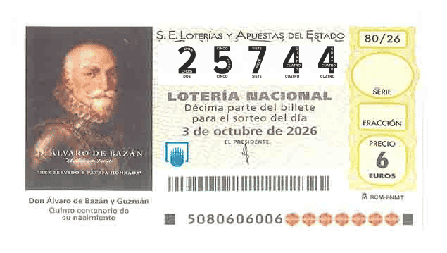 Décimo 25744 del sorteo 80-03/10/2026 Sábado
