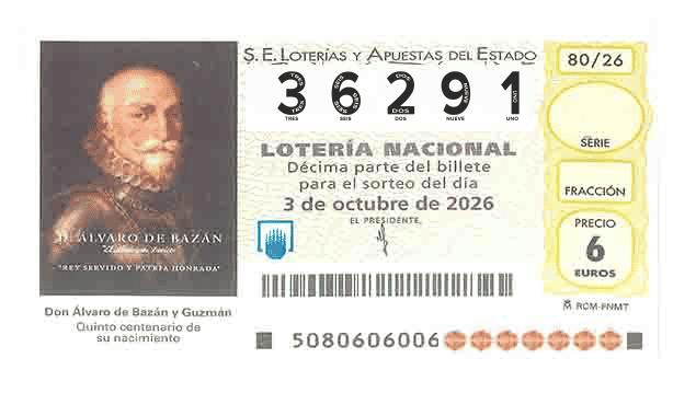 Décimo 36291 del sorteo 80-03/10/2026 Sábado