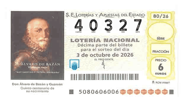 Décimo 40327 del sorteo 80-03/10/2026 Sábado