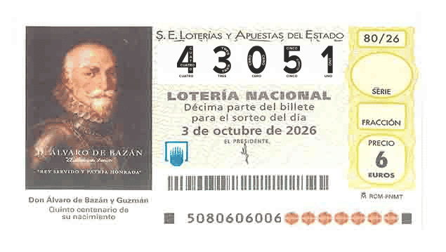 Décimo 43051 del sorteo 80-03/10/2026 Sábado