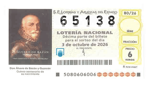 Décimo 65138 del sorteo 80-03/10/2026 Sábado