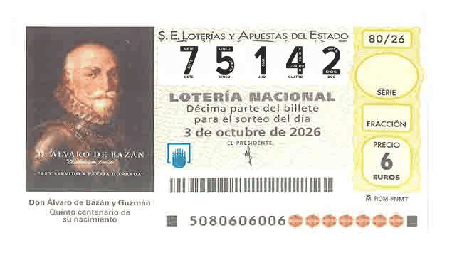 Décimo 75142 del sorteo 80-03/10/2026 Sábado
