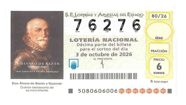Décimo 76276 del sorteo 80-03/10/2026 Sábado