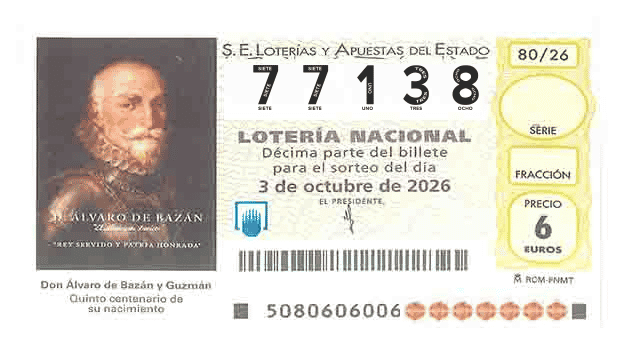 Décimo 77138 del sorteo 80-03/10/2026 Sábado