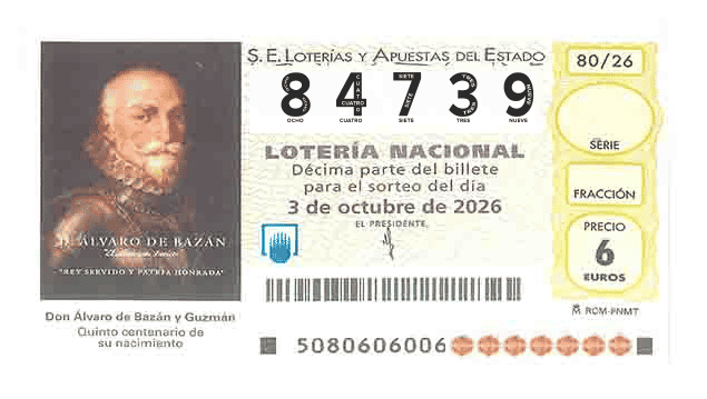 Décimo 84739 del sorteo 80-03/10/2026 Sábado