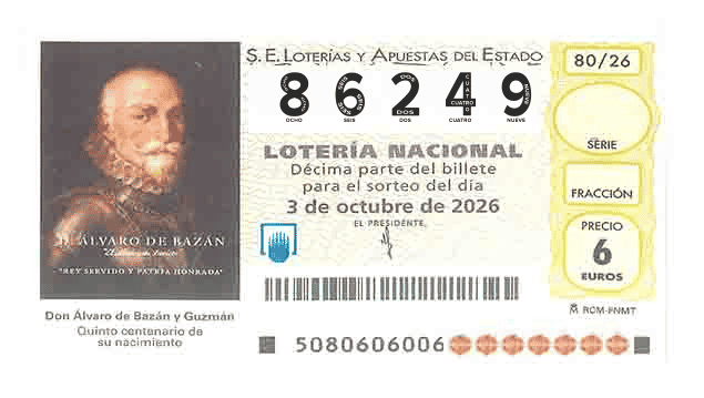 Décimo 86249 del sorteo 80-03/10/2026 Sábado
