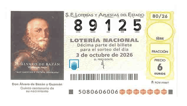 Décimo 89125 del sorteo 80-03/10/2026 Sábado
