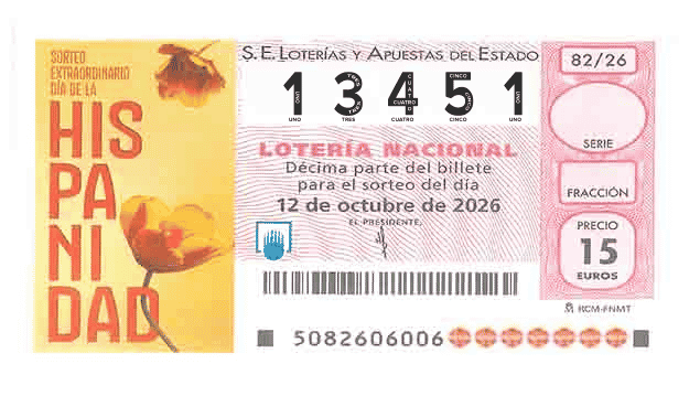 Décimo 13451 del sorteo 82-12/10/2026 Sábado