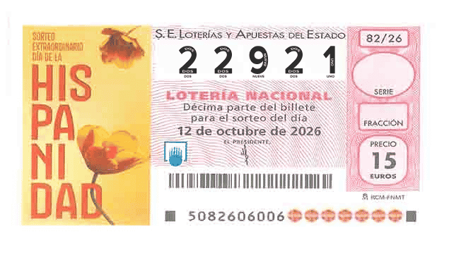 Décimo 22921 del sorteo 82-12/10/2026 Sábado