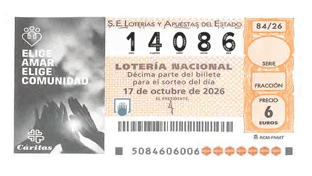 Décimo 14086 del sorteo 84-17/10/2026 Sábado
