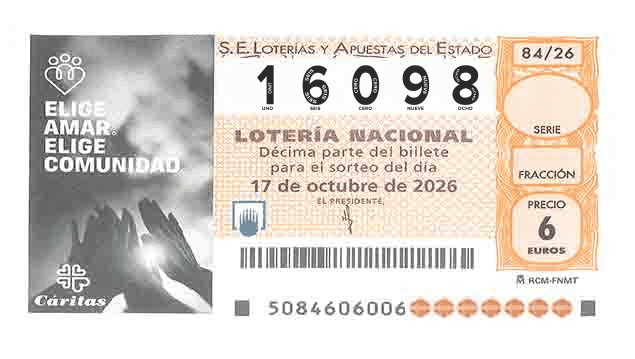 Décimo 16098 del sorteo 84-17/10/2026 Sábado
