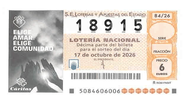 Décimo 18915 del sorteo 84-17/10/2026 Sábado