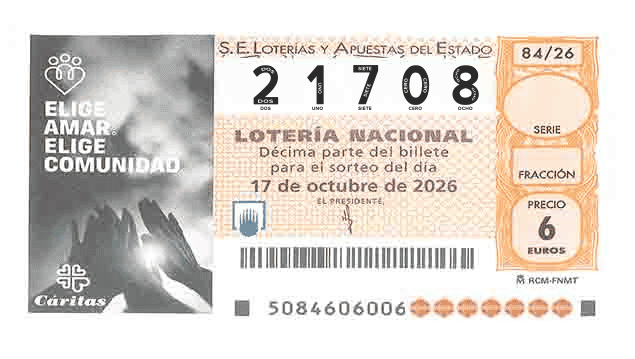 Décimo 21708 del sorteo 84-17/10/2026 Sábado