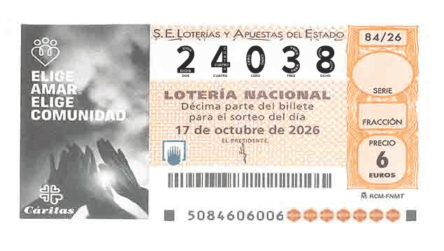 Décimo 24038 del sorteo 84-17/10/2026 Sábado