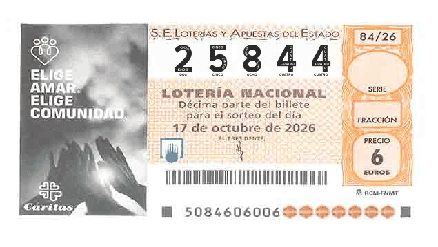 Décimo 25844 del sorteo 84-17/10/2026 Sábado