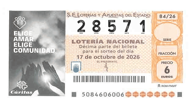 Décimo 28571 del sorteo 84-17/10/2026 Sábado