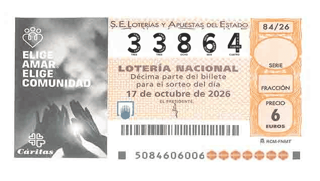 Décimo 33864 del sorteo 84-17/10/2026 Sábado