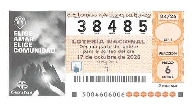 Décimo 38485 del sorteo 84-17/10/2026 Sábado