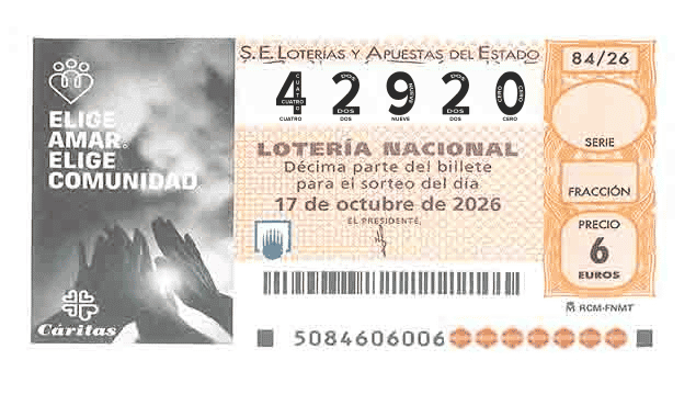 Décimo 42920 del sorteo 84-17/10/2026 Sábado
