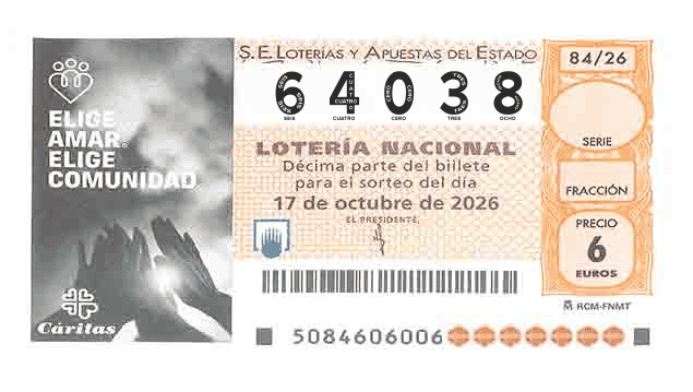 Décimo 64038 del sorteo 84-17/10/2026 Sábado