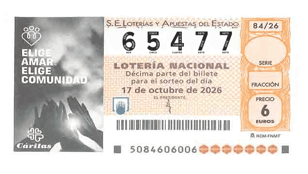 Décimo 65477 del sorteo 84-17/10/2026 Sábado