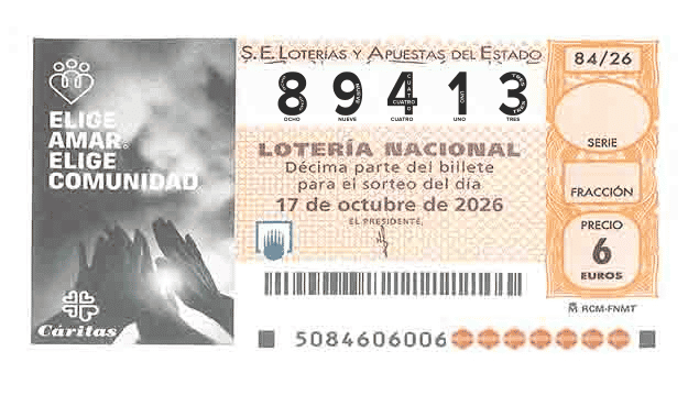 Décimo 89413 del sorteo 84-17/10/2026 Sábado