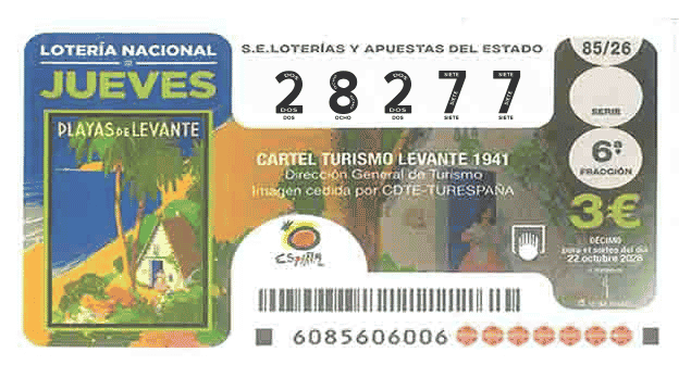 Décimo 28277 del sorteo 85-22/10/2026 Jueves