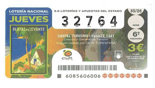 Décimo 32764 del sorteo 85-22/10/2026 Jueves