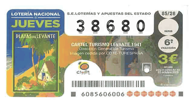Décimo 38680 del sorteo 85-22/10/2026 Jueves