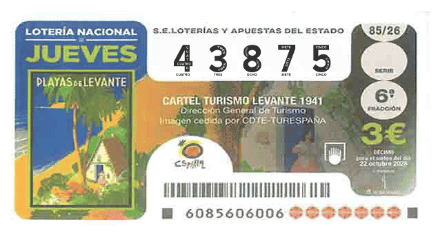 Décimo 43875 del sorteo 85-22/10/2026 Jueves