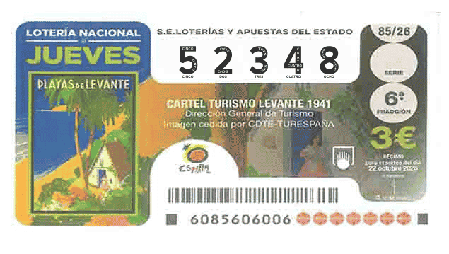 Décimo 52348 del sorteo 85-22/10/2026 Jueves