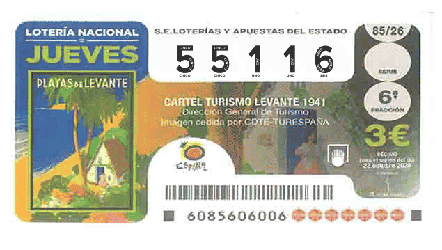 Décimo 55116 del sorteo 85-22/10/2026 Jueves